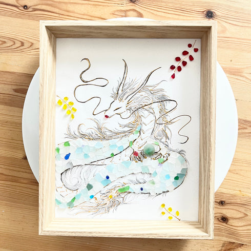 【龍】シーグラスアートフレーム ハンドメイド インテリア壁飾り