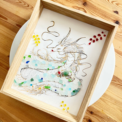 【龍】シーグラスアートフレーム ハンドメイド インテリア壁飾り