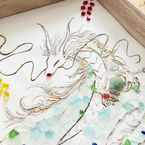 【龍】シーグラスアートフレーム ハンドメイド インテリア壁飾り