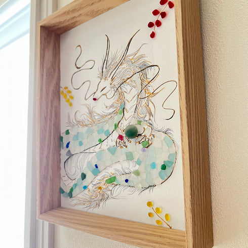 【龍】シーグラスアートフレーム ハンドメイド インテリア壁飾り