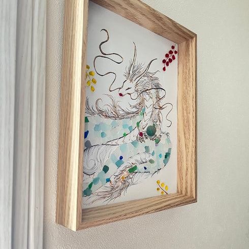 【龍】シーグラスアートフレーム ハンドメイド インテリア壁飾り