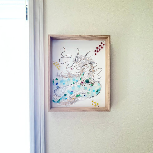 【龍】シーグラスアートフレーム ハンドメイド インテリア壁飾り