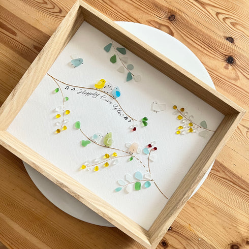 【ことり】シーグラスアートフレーム ハンドメイド インテリア壁飾り