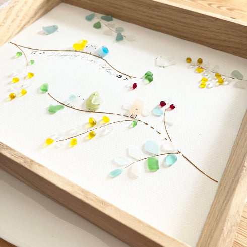 【ことり】シーグラスアートフレーム ハンドメイド インテリア壁飾り