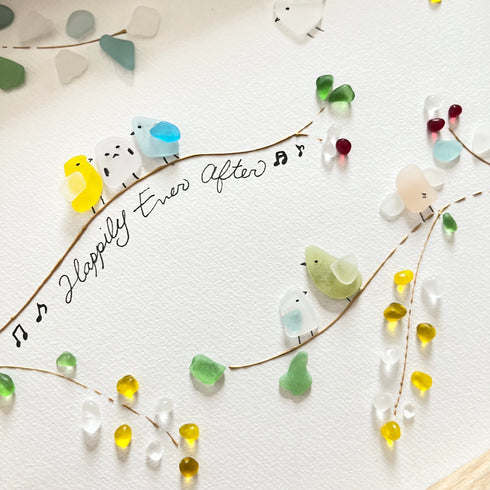 【ことり】シーグラスアートフレーム ハンドメイド インテリア壁飾り