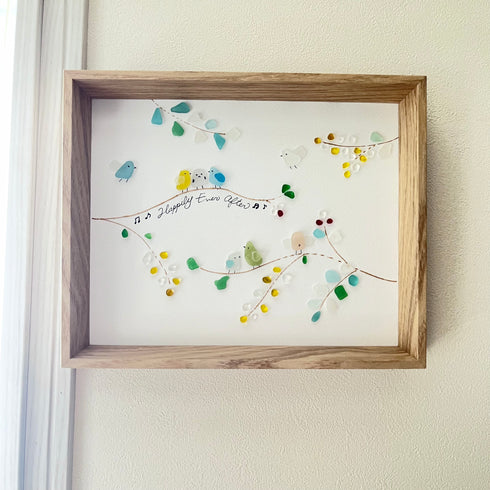 【ことり】シーグラスアートフレーム ハンドメイド インテリア壁飾り