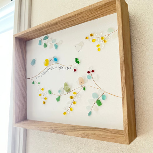 【ことり】シーグラスアートフレーム ハンドメイド インテリア壁飾り