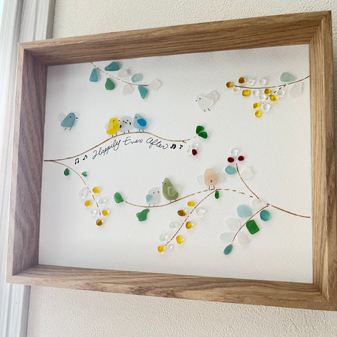 【ことり】シーグラスアートフレーム ハンドメイド インテリア壁飾り